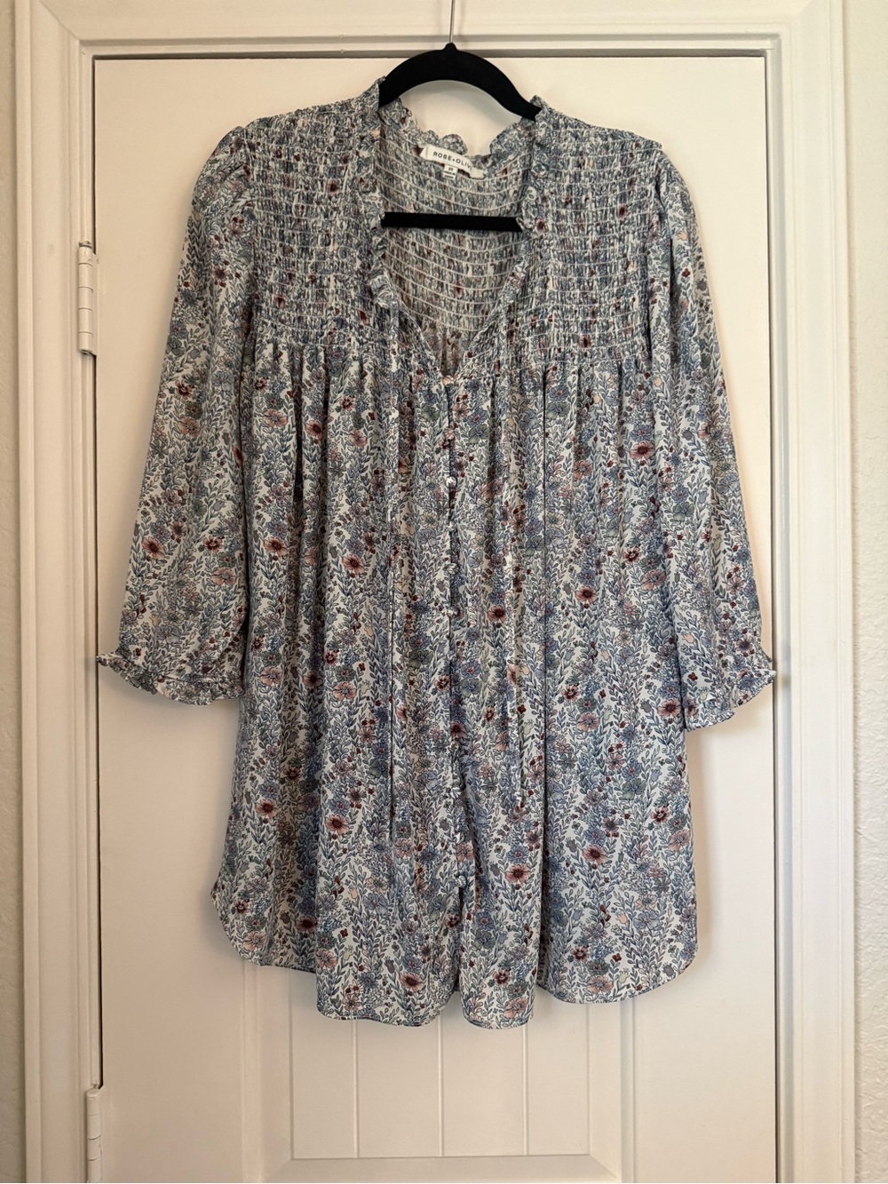 Rose & Olive Blue Floral Smocked Tunic